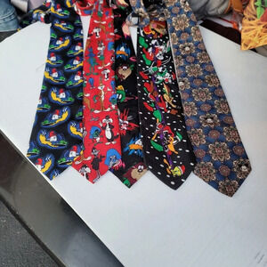 Mixed Characters Ties Lot Of 5 Five Vintage Dr Seuss Looney Tunes Mickey Mouse